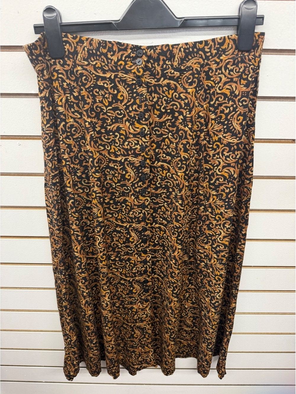 1601 Women’s Large Black Brown Paisley Midi Skirt & Matching Scarf Set